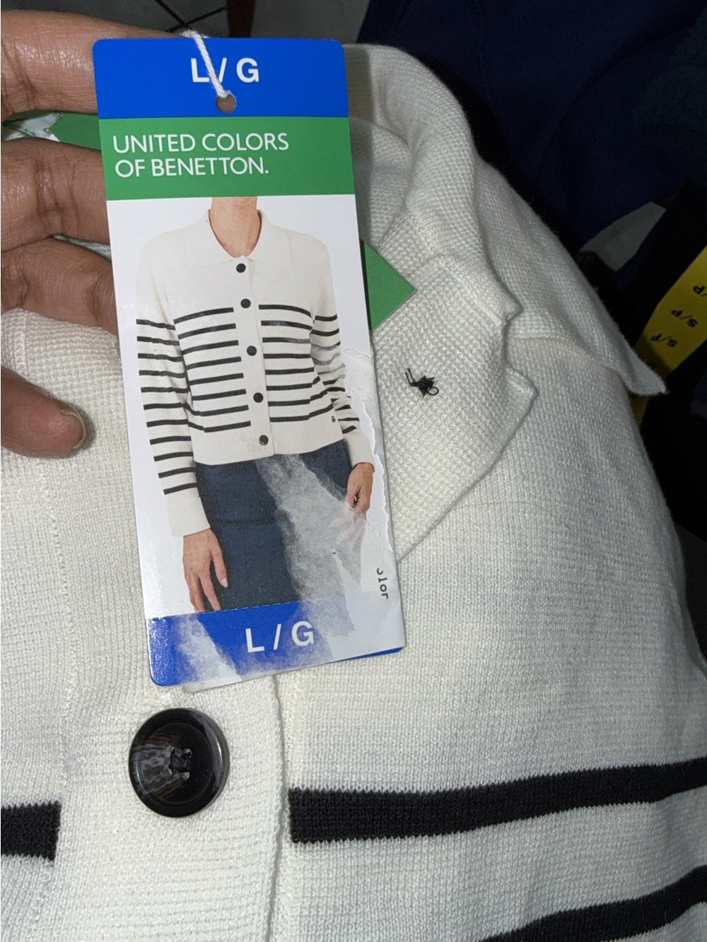 United Colors of Benetton Cream & Black Striped Button Cardigan Sweater